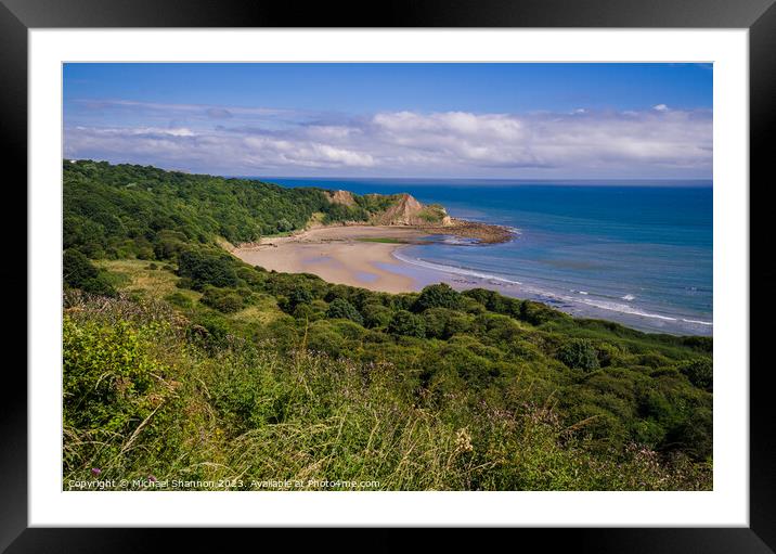 Clifftop view of Cayton Bay, North Yorkshire Framed Mounted Print by Michael Shannon