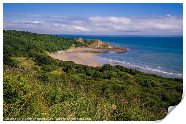 Clifftop view of Cayton Bay, North Yorkshire Print by Michael Shannon