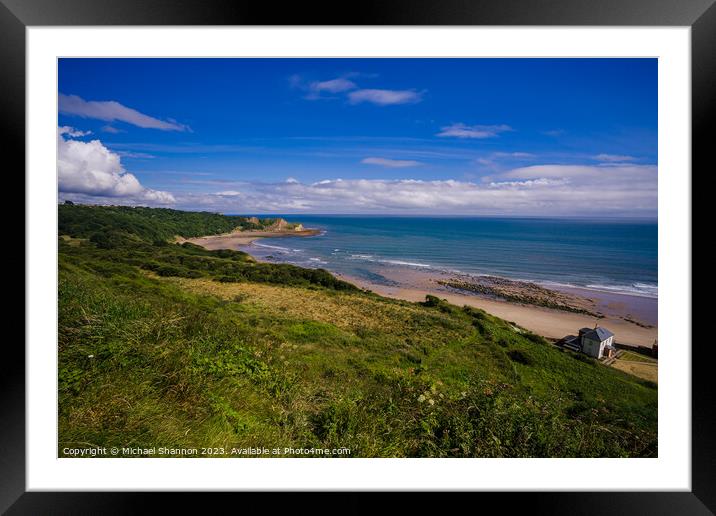 Cayton Bay, North Yorkshire viewed from the clifft Framed Mounted Print by Michael Shannon