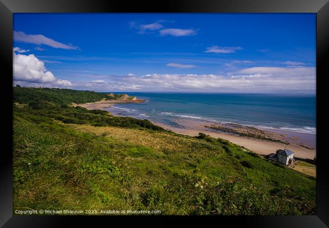 Cayton Bay, North Yorkshire viewed from the clifft Framed Print by Michael Shannon