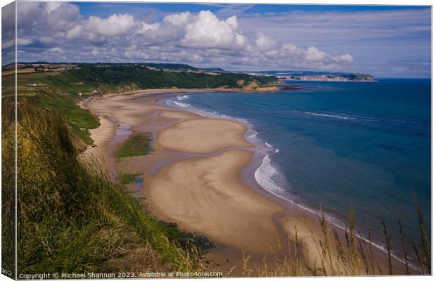Cayton Bay view from the Cleveland Way Canvas Print by Michael Shannon