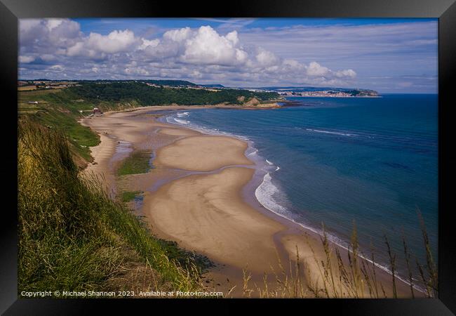 Cayton Bay view from the Cleveland Way Framed Print by Michael Shannon