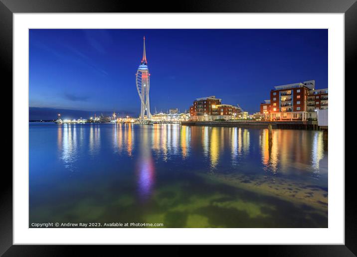 Spinnaker Tower during twilight  Framed Mounted Print by Andrew Ray