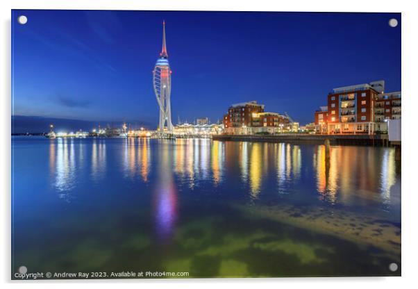 Spinnaker Tower during twilight  Acrylic by Andrew Ray
