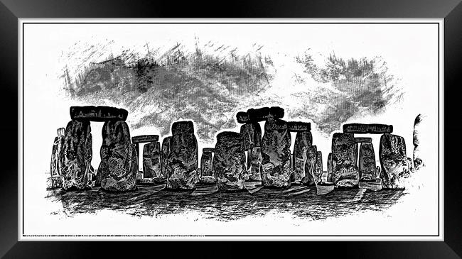 Enigmatic Stonehenge: A Monochrome Digital Depicti Framed Print by Luigi Petro