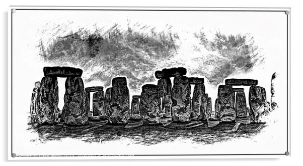Enigmatic Stonehenge: A Monochrome Digital Depicti Acrylic by Luigi Petro