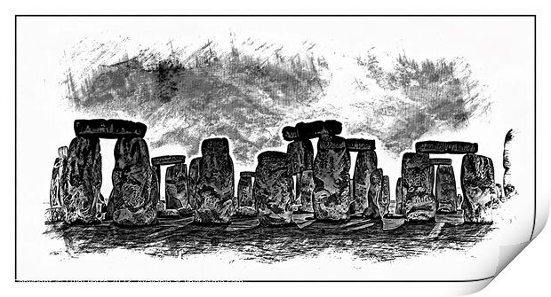 Enigmatic Stonehenge: A Monochrome Digital Depicti Print by Luigi Petro