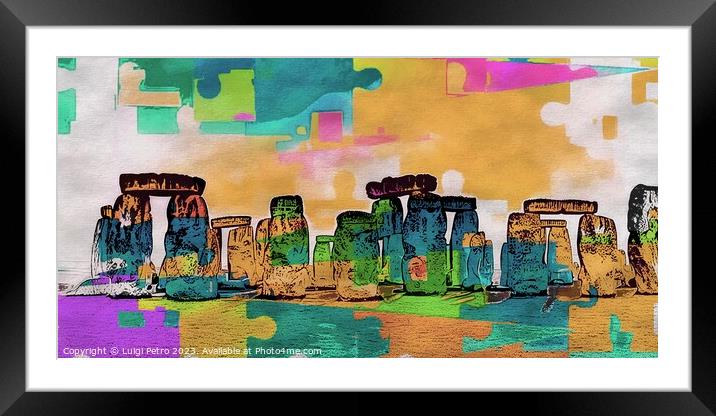 Colourful Digital Rendition of Mysterious Stonehen Framed Mounted Print by Luigi Petro