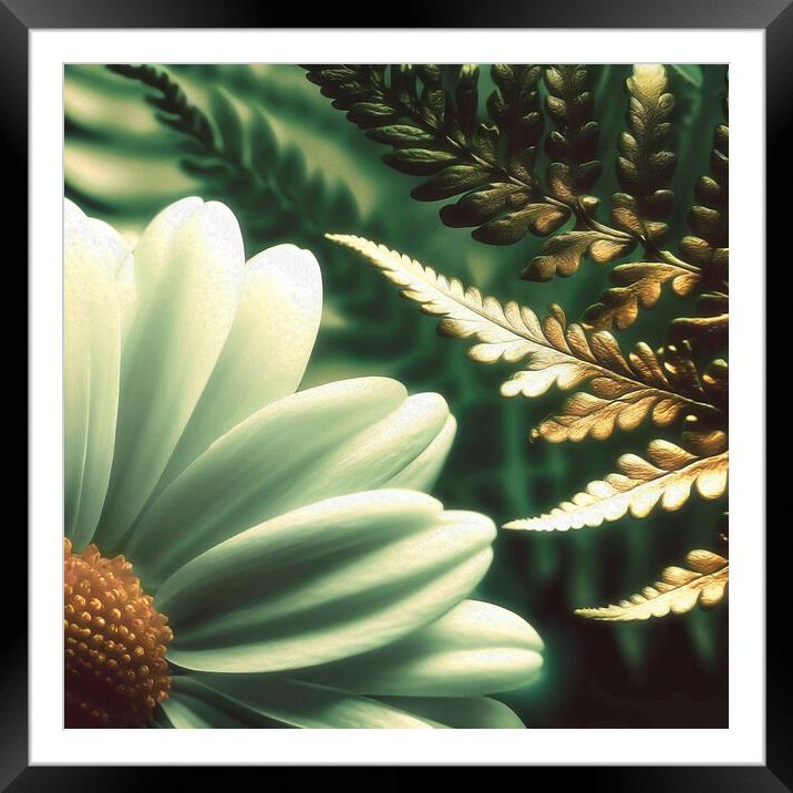 Enchanted Ferns Embracing Daisies Framed Mounted Print by kathy white