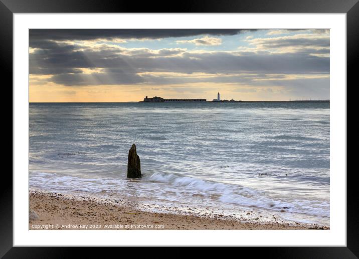 Shafts of light over Hurst Point  Framed Mounted Print by Andrew Ray