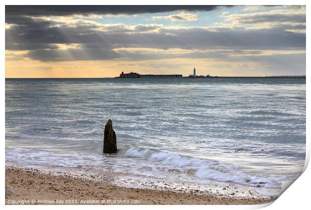Shafts of light over Hurst Point  Print by Andrew Ray
