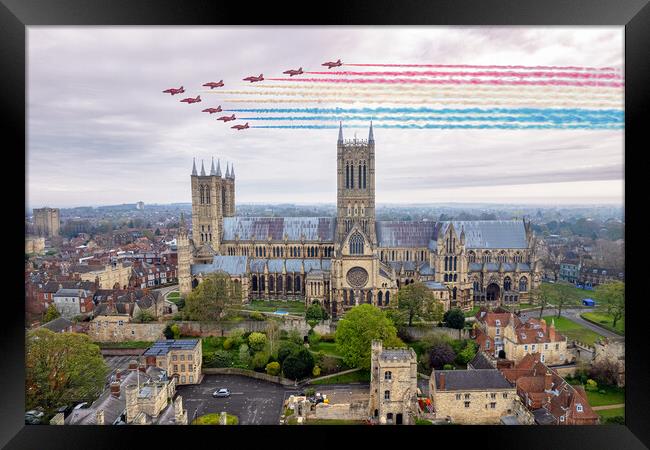 Red Arrows Over Lincoln Framed Print by J Biggadike