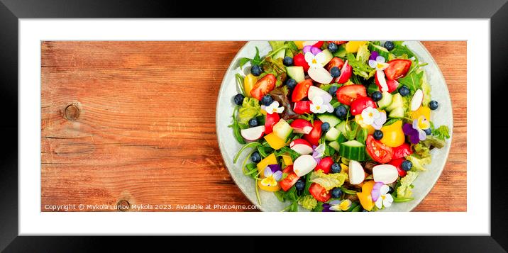 Summer salad with edible flowers,space for text. Framed Mounted Print by Mykola Lunov Mykola