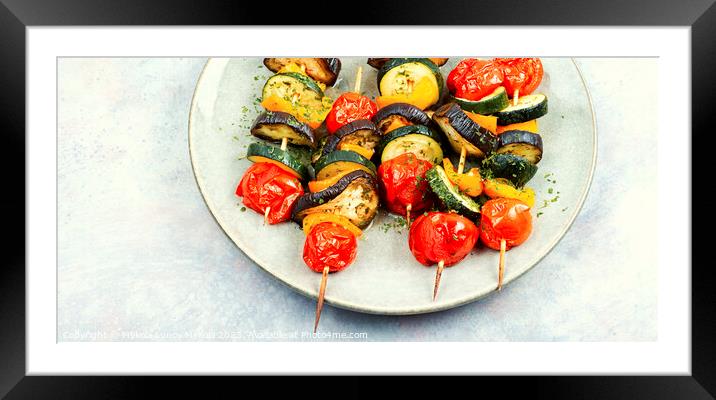 Plate with tasty vegetable skewers. Framed Mounted Print by Mykola Lunov Mykola
