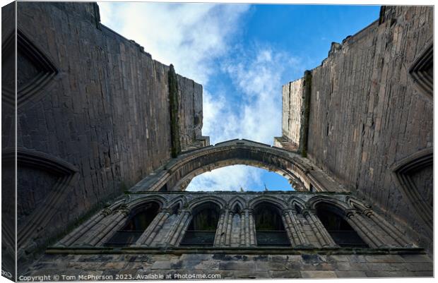 Looking Skyward at Elgin Cathedral Canvas Print by Tom McPherson