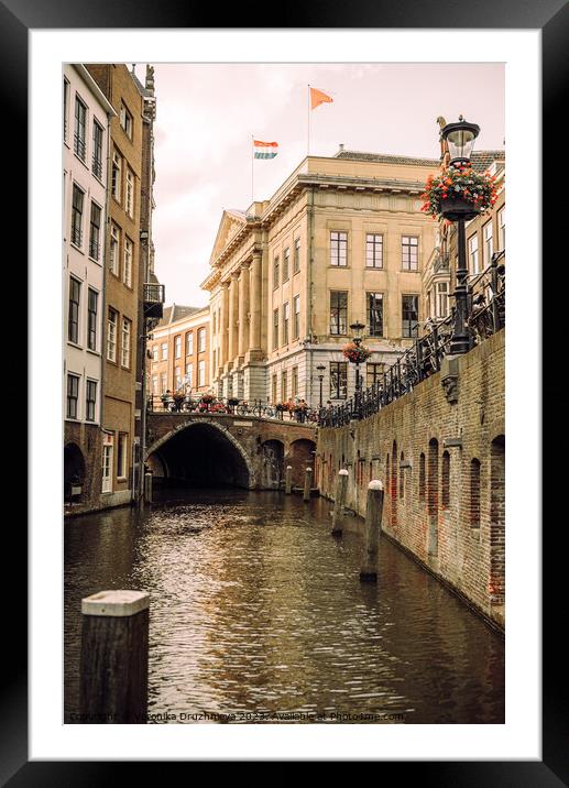 Cityscape's Serenity: Bridge Over Canal Framed Mounted Print by Veronika Druzhnieva