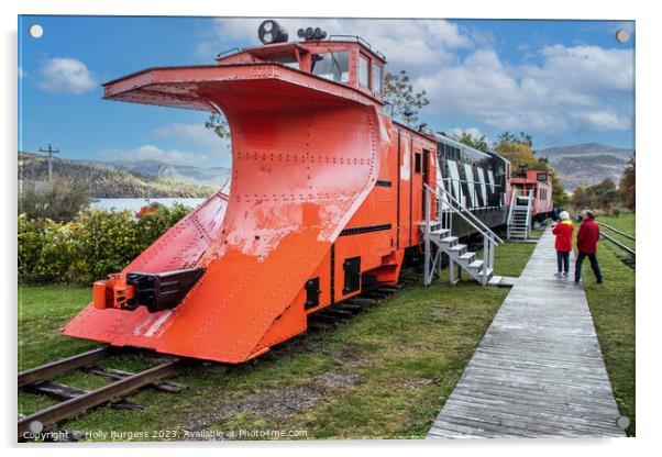 Snow Plough Locomotive Amidst Verdant Expanse Acrylic by Holly Burgess