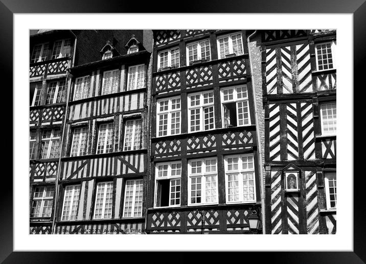 Rennes Medieval buildings, monochrome Framed Mounted Print by Paul Boizot
