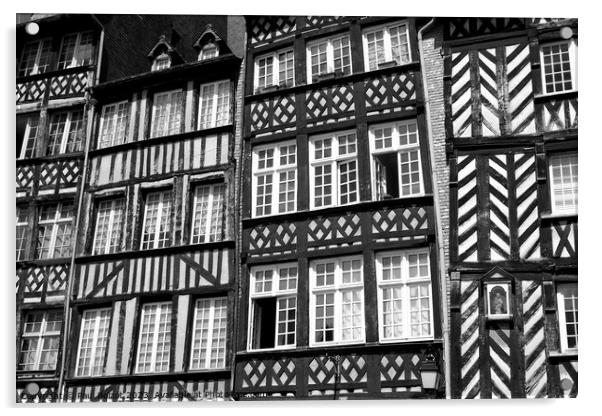 Rennes Medieval buildings, monochrome Acrylic by Paul Boizot