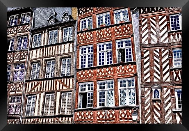 Rennes Medieval buildings, paint effect Framed Print by Paul Boizot
