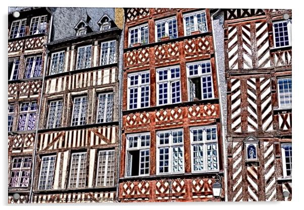 Rennes Medieval buildings, paint effect Acrylic by Paul Boizot