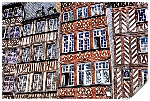 Rennes Medieval buildings, paint effect Print by Paul Boizot
