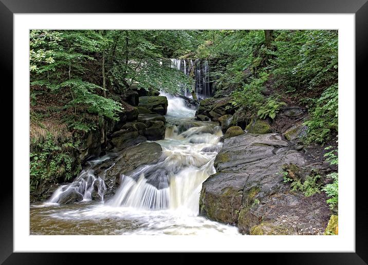 Waterfall at Healey Dell. Framed Mounted Print by David Birchall