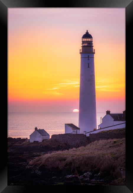 Golden Sunrise at Scurdie Ness Lighthouse  Framed Print by DAVID FRANCIS