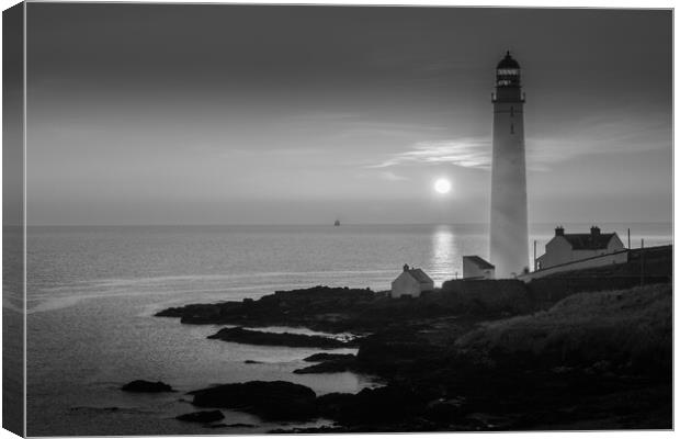 Sunrise at Scurdie Ness Lighthouse Mono  Canvas Print by DAVID FRANCIS