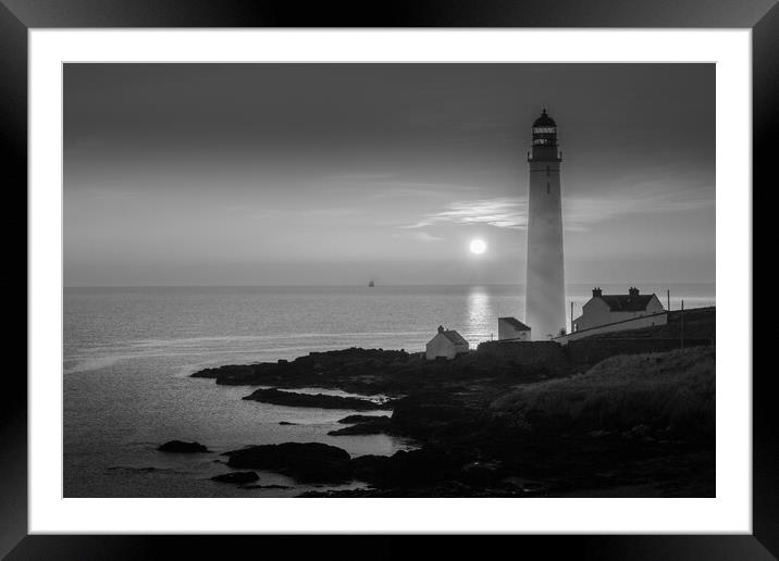 Sunrise at Scurdie Ness Lighthouse Mono  Framed Mounted Print by DAVID FRANCIS