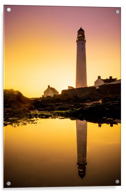 Golden Sunrise at Scurdie Ness Lighthouse Acrylic by DAVID FRANCIS