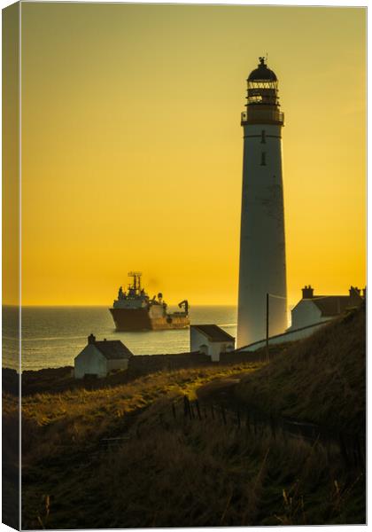 Golden Sunrise at Scurdie Ness Lighthouse Canvas Print by DAVID FRANCIS