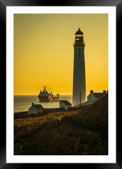Golden Sunrise at Scurdie Ness Lighthouse Framed Mounted Print by DAVID FRANCIS
