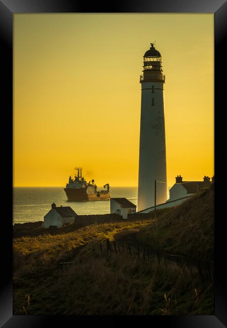 Golden Sunrise at Scurdie Ness Lighthouse Framed Print by DAVID FRANCIS