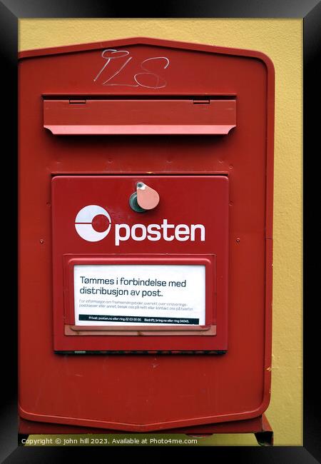 Norwegian wall post box Alesund, Norway Framed Print by john hill