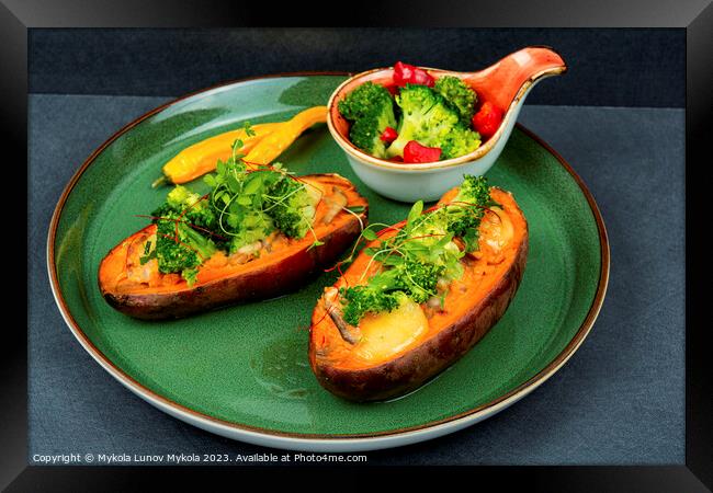 Baked sweet potato with vegetable filling. Framed Print by Mykola Lunov Mykola