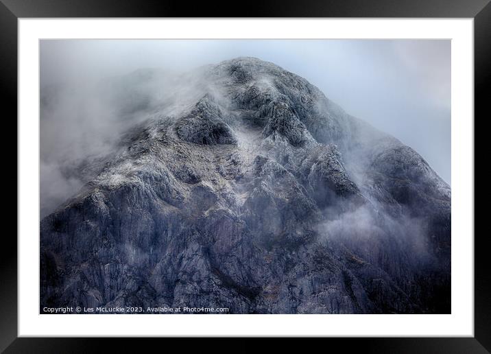 Outdoor mountain covered in snow and fog Framed Mounted Print by Les McLuckie