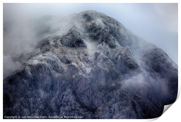 Outdoor mountain covered in snow and fog Print by Les McLuckie