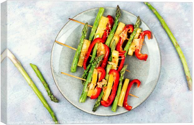 Vegetable skewers with asparagus and cheese. Canvas Print by Mykola Lunov Mykola