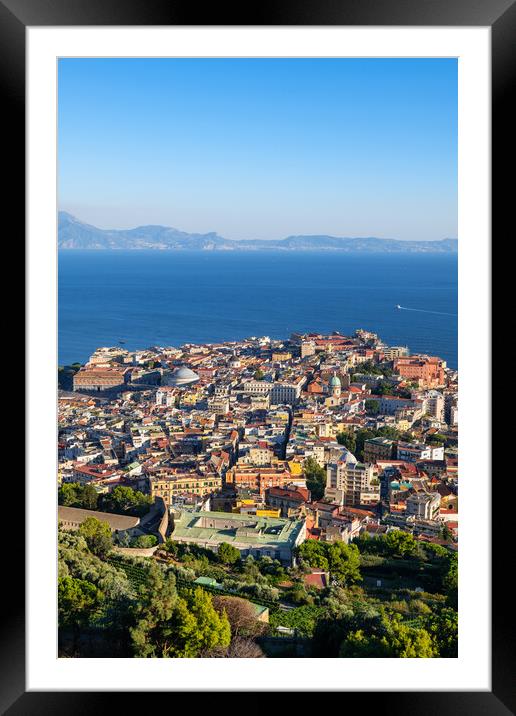 Naples City Cityscape And Sea Bay Framed Mounted Print by Artur Bogacki