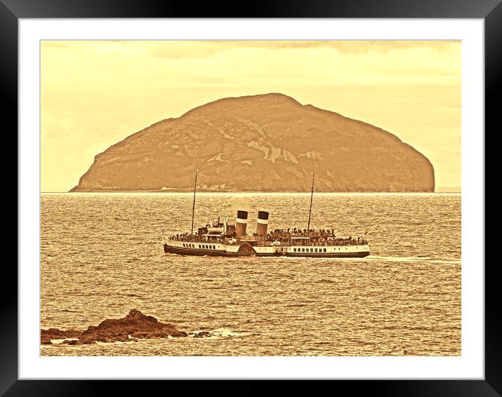 PS Waverley and Ailsa Craig (sepia) Framed Mounted Print by Allan Durward Photography