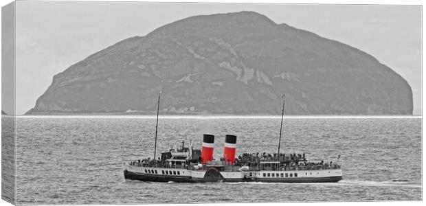 Waverley paddle steamer and Ailsa Craig  (mono/col Canvas Print by Allan Durward Photography