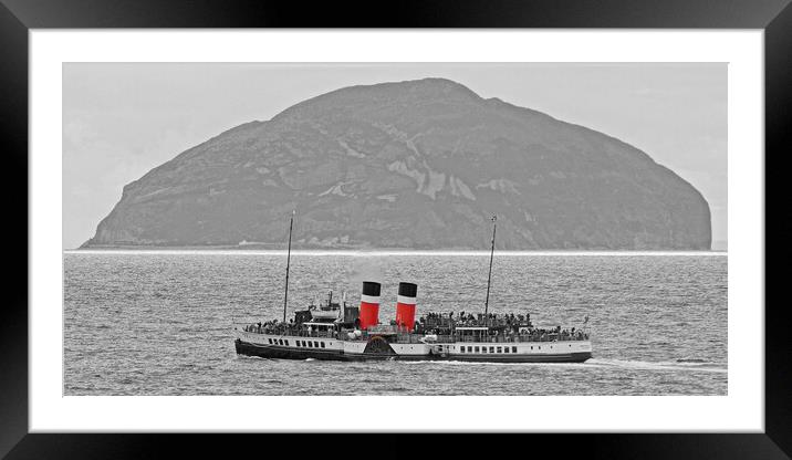 Waverley paddle steamer and Ailsa Craig  (mono/col Framed Mounted Print by Allan Durward Photography