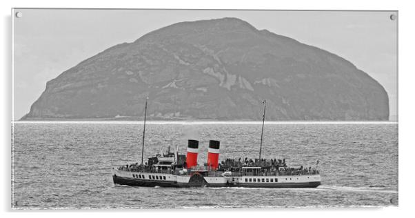 Waverley paddle steamer and Ailsa Craig  (mono/col Acrylic by Allan Durward Photography