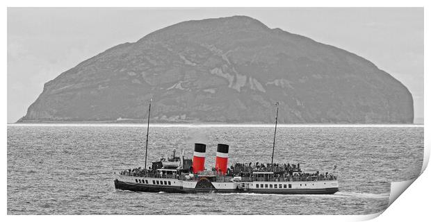 Waverley paddle steamer and Ailsa Craig  (mono/col Print by Allan Durward Photography