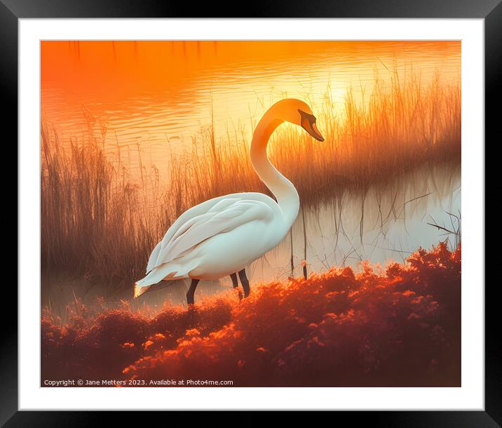 A Majestic Swan Framed Mounted Print by Jane Metters