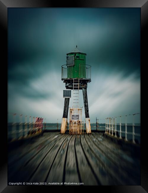 Whitby West Pier Harbor Light Framed Print by Inca Kala