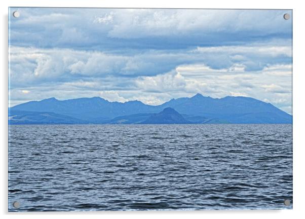 Mountain peaks on Arran from Maidens Acrylic by Allan Durward Photography