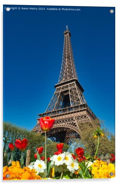 Spring Flowers and the Eiffel Tower Acrylic by Navin Mistry