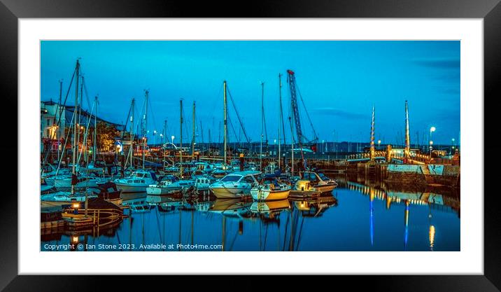 Torquay Harbour and Footbridge at night Framed Mounted Print by Ian Stone